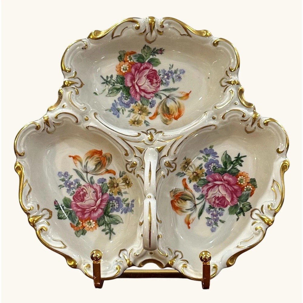 Graf von Henneberg 3 Section Divided Dish Hand Enameled V&B Block JLMENAU German
